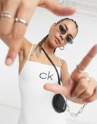 Ck Swim Logo Swinsuit With Square Neckline In Soft White