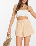 Asos Design Jersey Towelling Beach Set Split Side Short In Sand-neutral