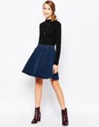 Ichi Flared Skirt - Mid Blue