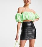 Asos Design Tall High Waist Leather Look Mini Skirt In Black