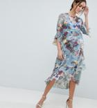 Little Mistress Maternity Fluted Hem Skater Dress In Floral Print-multi