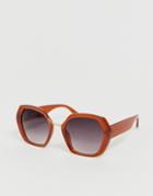 Asos Design Oversized 70s Hexagon Sunglasses With Metal Nose Bridge - Brown