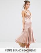 Jarlo Petite Drop Hem Pleated Midi Dress With Cross Back Detail - Pink