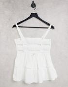 Asos Design Shirred Sun Top With Strap Back Detail In Ivory-white