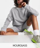 Asos Design Hourglass Tracksuit Oversized Sweat / Ribbed Legging Short In Gray Heather-grey