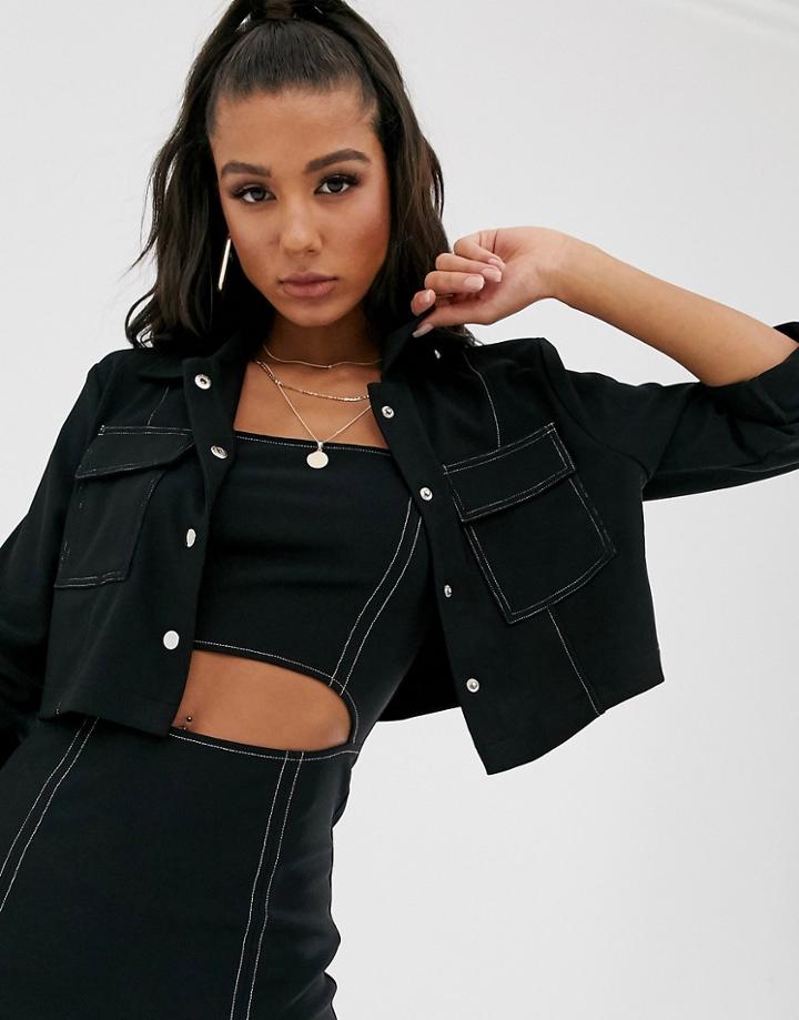 Saint Genies Contrast Stitch Detail Cropped Jacket In Black - Black