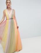 Asos Design Tulle Maxi Dress In Pastel Color Block - Multi
