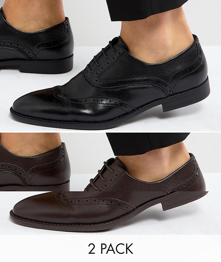 Asos Brogue Shoes In Black And Brown 2 Pack Save - Multi