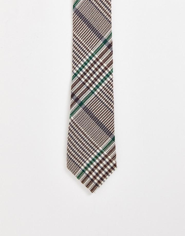 Asos Design Slim Tie With Retro Check In Brown