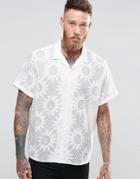 Asos White Shirt In Burntout Flower Print With Revere Collar In Regular Fit - White