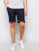 Bellfield Chino Shorts With Contrast Wave Print Turn Up - Navy