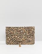 Asos Design Tassel Clutch Bag In Leopard - Multi