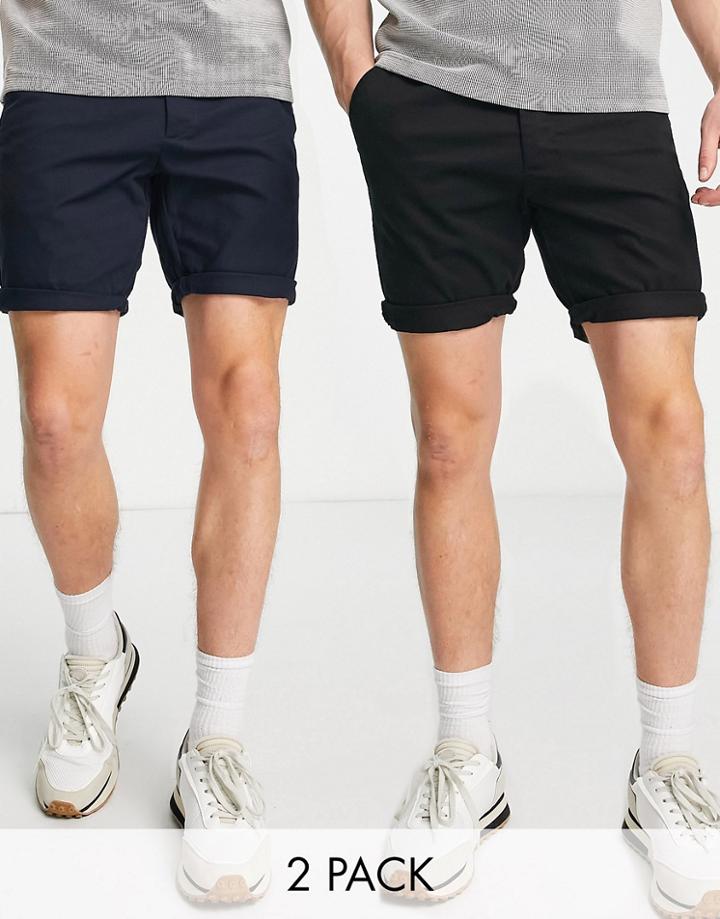 Asos Design 2 Pack Skinny Chino Shorts In Black & Navy-multi