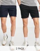 Asos Design 2 Pack Skinny Chino Shorts In Black & Navy-multi