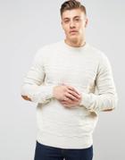 Bellfield 3d Jacquard Knitted Sweater With Elbow Patches - Blue