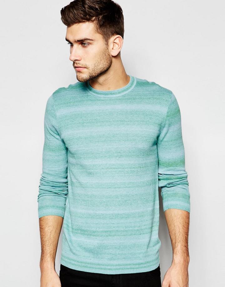 Asos Crew Neck Sweater In Blue Twist Cotton - Blue