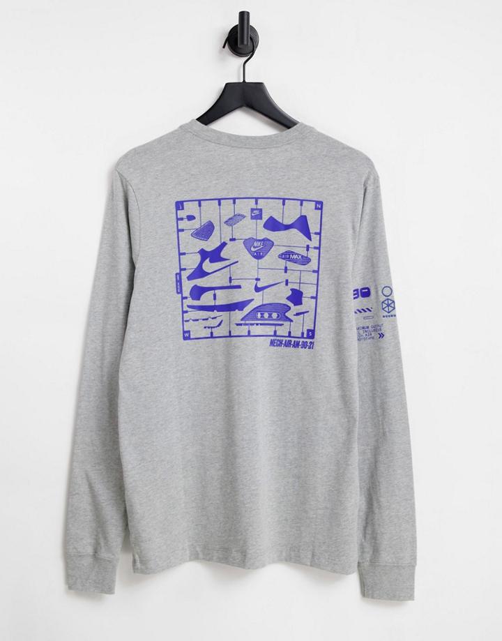 Nike Mechanic Air Back Print Long Sleeve T-shirt In Gray Heather
