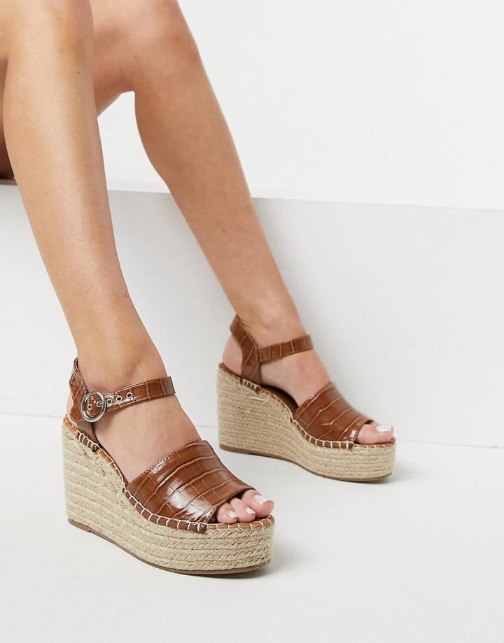 Asos Design Tanya Espadrille Wedges In Tan Croc-brown