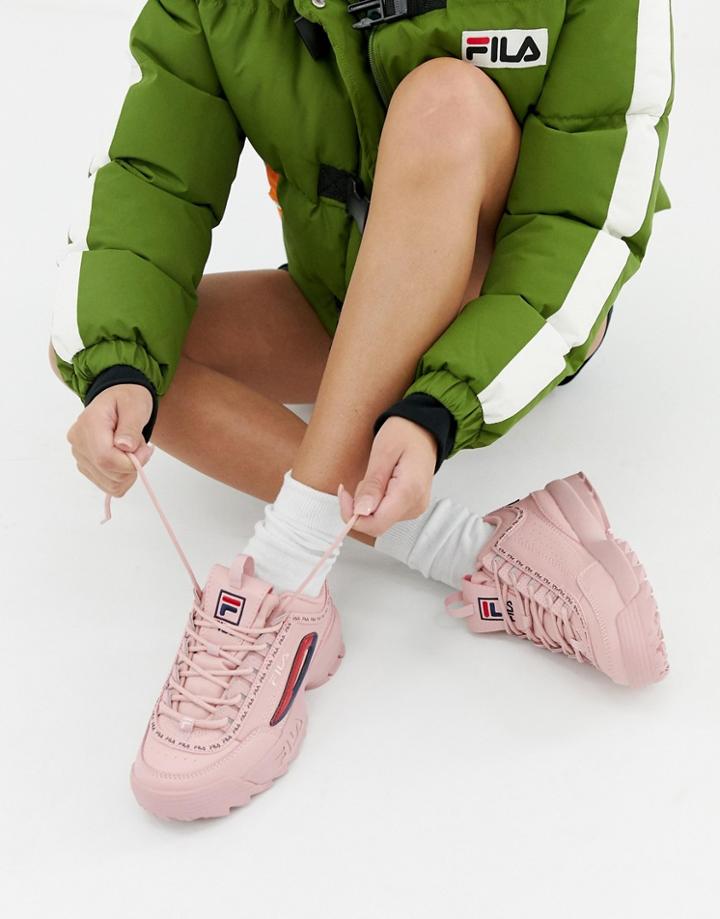 Fila Pink Taped Logo Disruptor Ii Premium Sneakers - Pink