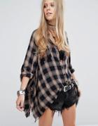 Kiss The Sky Oversized Checked Shirt With Raw Hems - Multi