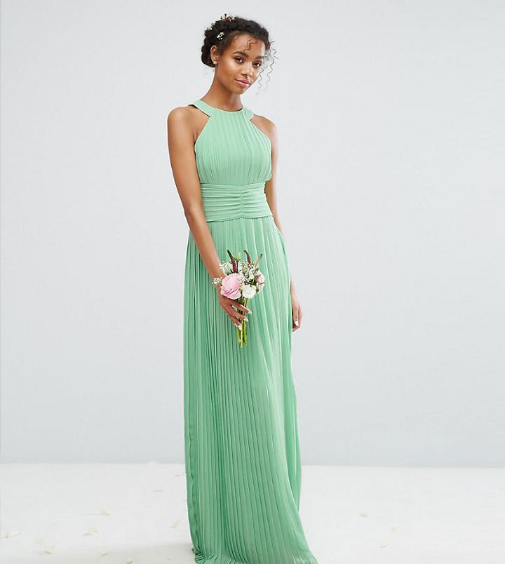 Tfnc High Neck Pleated Maxi Bridesmaid Dress - Green