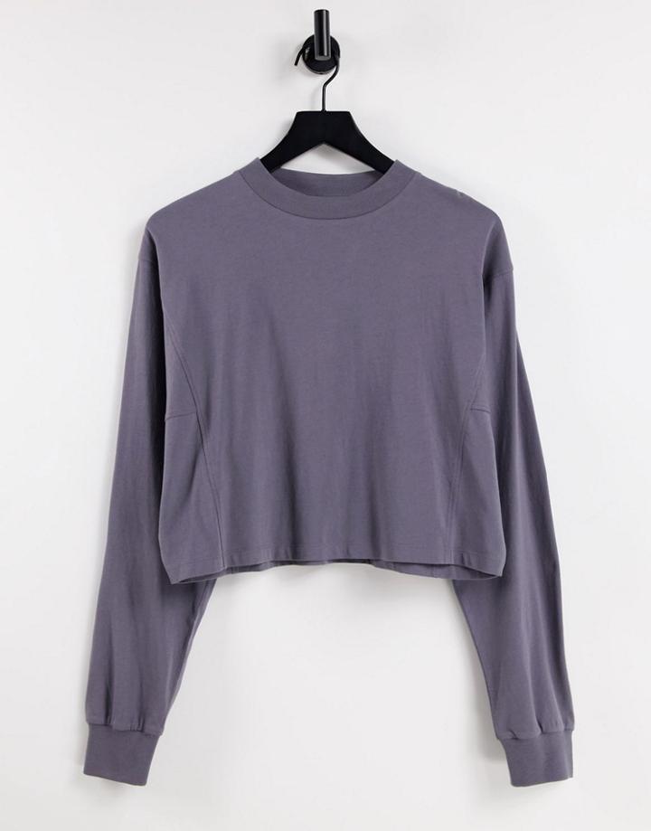 Asos Design Long Sleeve Boxy T-shirt With Seam Detail In Shark Gray-grey