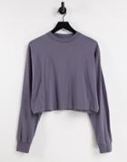 Asos Design Long Sleeve Boxy T-shirt With Seam Detail In Shark Gray-grey