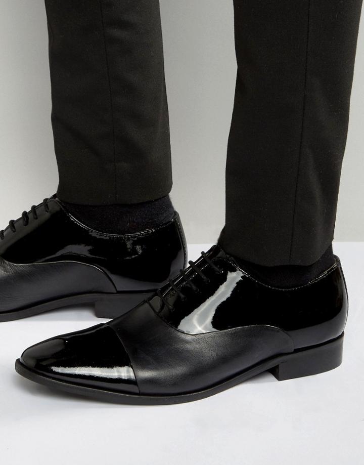 Dune Toe Cap Oxford Shoes In Patent Leather - Black