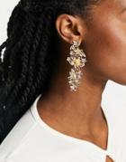Asos Design Earrings In Floral Drop In Gold Tone