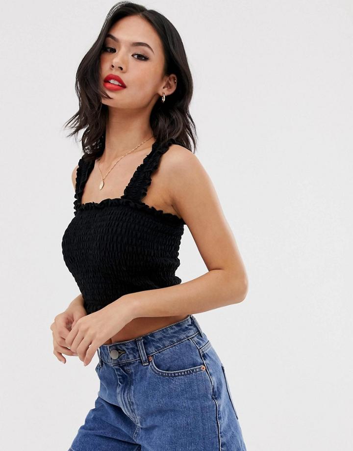 Miss Selfridge Shirred Cami Top In Black - Black