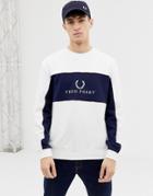 Fred Perry Sports Authentic Panel Piped Logo Crew Neck Sweat In White - White