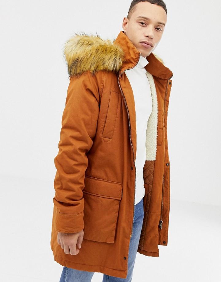Parka London Long Parka Jacket With Fur Hood - Red
