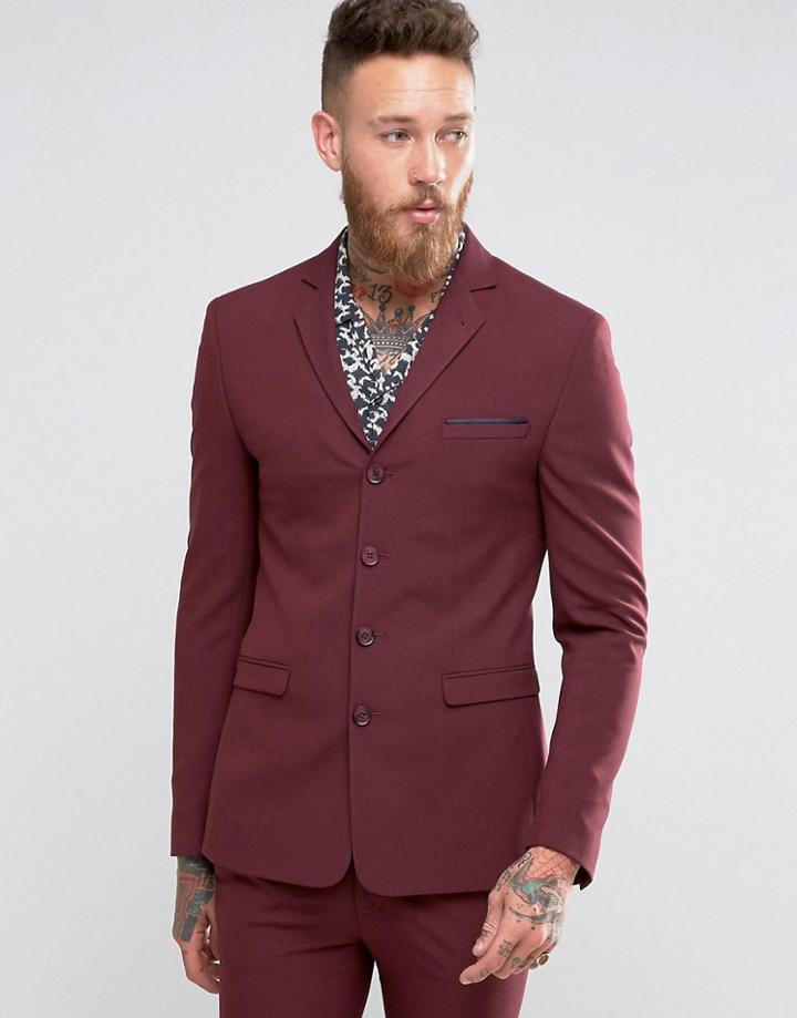 Asos Super Skinny Four Button Suit Jacket In Berry - Purple
