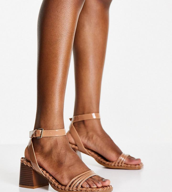 Asos Design Wide Fit Washington Mid Heeled Sandals In Beige-neutral