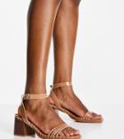 Asos Design Wide Fit Washington Mid Heeled Sandals In Beige-neutral