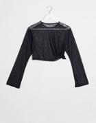 Asos 4505 Long Sleeve Sheer Top With Knot Side-black