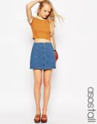 Asos Tall Denim Look A-line Mini Skirt With Button And Pocket Detail - Denim Blue