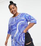 Yours Oversized Marble Print T-shirt In Blue