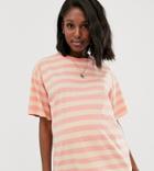 Asos Design Maternity Boxy T-shirt In Washed Stripe - Orange