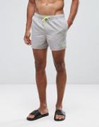 Asos Swim Shorts In Stone With Neon Yellow Triangle Logo Short Length - Beige