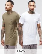 Asos 2 Pack Longline Muscle T-shirt With Logo Save 15%