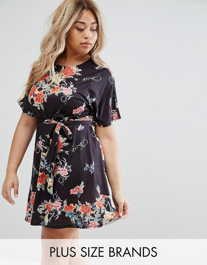 Club L Plus Floral Skater Dress - Pink
