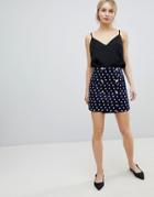 Asos Design Double Breasted Mini Skirt In Spot - Multi