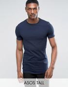 Asos Tall Longline Muscle Fit T-shirt With Crew Neck In Navy - Navy