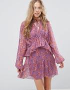 Rage V Neck Frilled Floral Dress - Multi
