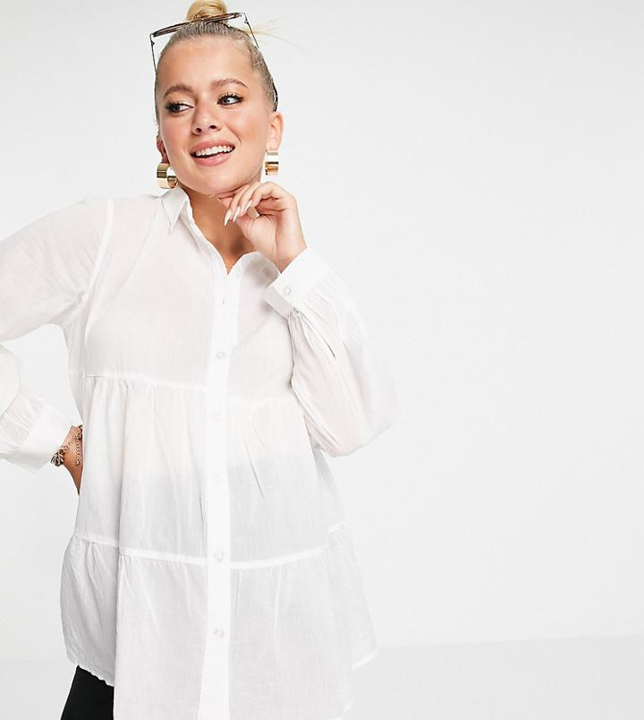 New Look Maternity Tiered Hem Button Through Shirt In White