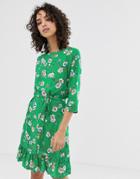 Only Tina Floral Print Frill Dress-green