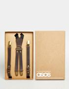 Asos Leather Suspenders In Gift Box - Brown