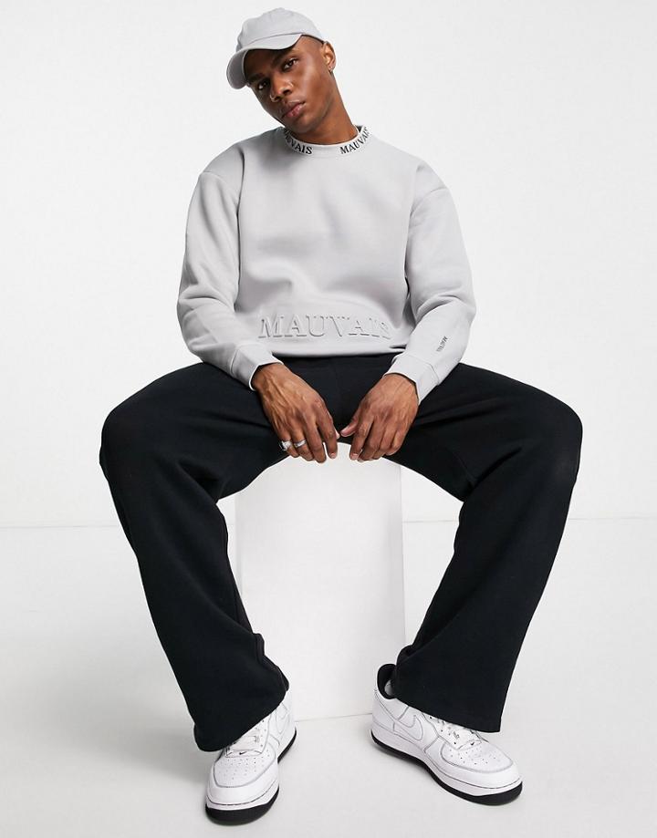 Mauvais Embossed Logo Sweatshirt Top In Gray-grey