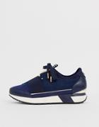 River Island Sneakers With Gold Trim In Navy
